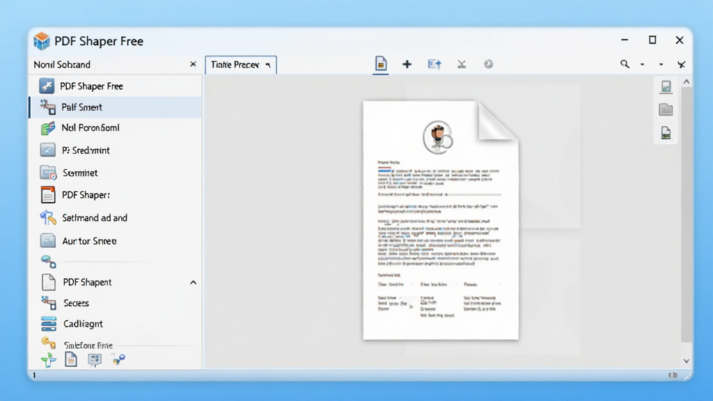 一幅展示PDF Shaper Free软件主界面的高清预览图,界面布局清晰,左侧为功能列表,右侧为文件预览区域,背景为纯净的浅蓝色渐变,整体风格简洁现代,图标细腻,文字标签清晰可见,画质干净无多余元素
