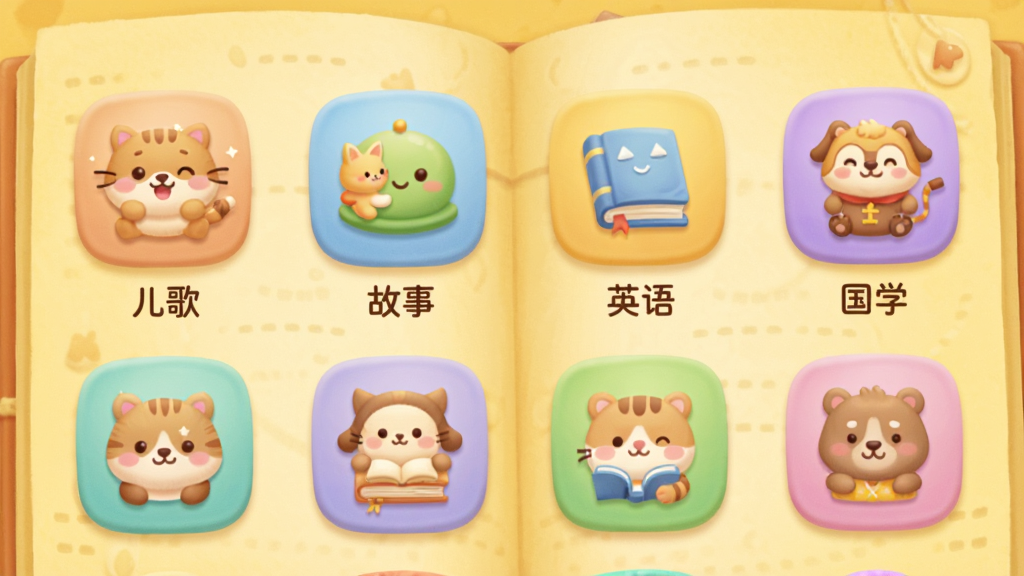 ��������ΪHaiviviApp��������Դ��ҳ�棬��Ļ�������Ÿ��ֲ�ɫͼ�꣬�ֱ��ע�����衱�������¡�����Ӣ�������ѧ���ȷ��࣬����Ϊů��ɫ����ҳ����������Ϊ����״�������ܰ�ɰ���ϸ�ڰ���ÿ��ͼ���ϵ�С����ͼ������������Ҹɾ����޶���Ԫ��
