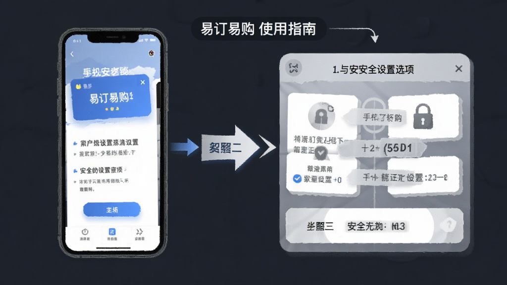 易订易购使用指南流程图,展示手机安装步骤与安全设置选项,图解风格,步骤清晰,现代感,画质干净,无多余元素
