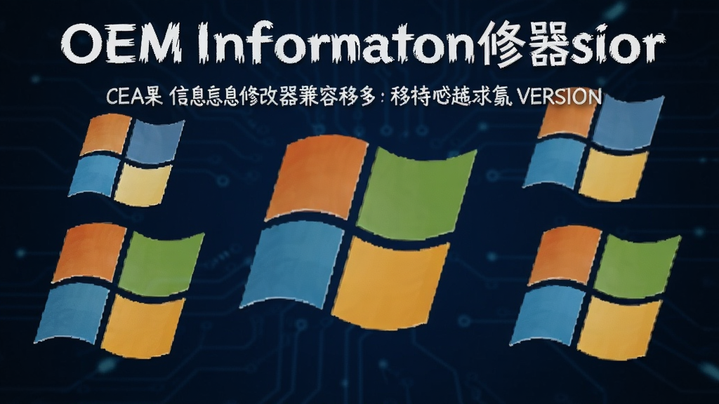 一张展示OEM信息修改器兼容多种Windows版本的示意图,画面中展示多个Windows系统图标排列,背景为深蓝色,风格科技感强,画质干净无多余元素
