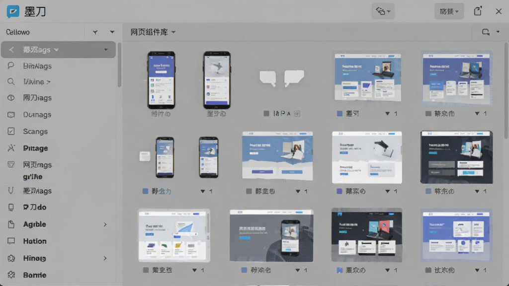 墨刀组件库界面截图,左侧为分类列表,右侧展示各类UI组件图标和模板缩略图,包括移动端和网页端样式,界面清晰整洁,带有“墨刀”软件名称标识,扁平化设计,画质清晰,无多余元素