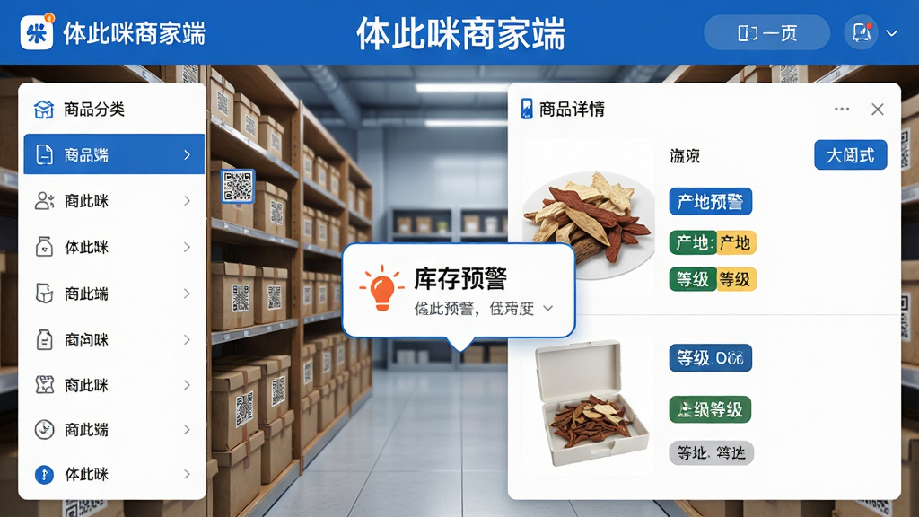 ���壺������̼Ҷ���Ʒ�������ܽ��棬����Ϊ���ֻ�����ҩ�Ĳֿ⣬�����ϰڷ��Ŵ��ж�ά���ҩ���䡣���֣����Ϊ��Ʒ�����б����Ҳ�Ϊ��Ʒ����༭��壬�м����������Ԥ������ʾ���ݡ��Ű棺��Ϣ�㼶������ͼ��������ص�ͻ����������̼Ҷˡ�Ʒ�Ʊ�ʶ����������������ɫ������ɾ����䡣ϸ�ڣ���ƷͼƬ���������ݱ�ǩ������ء��ȼ�����Ŀ�����֡�������̼Ҷˡ����ڶ��������ʣ�������Ⱦ��ϸ�ڷḻ������ɾ������
