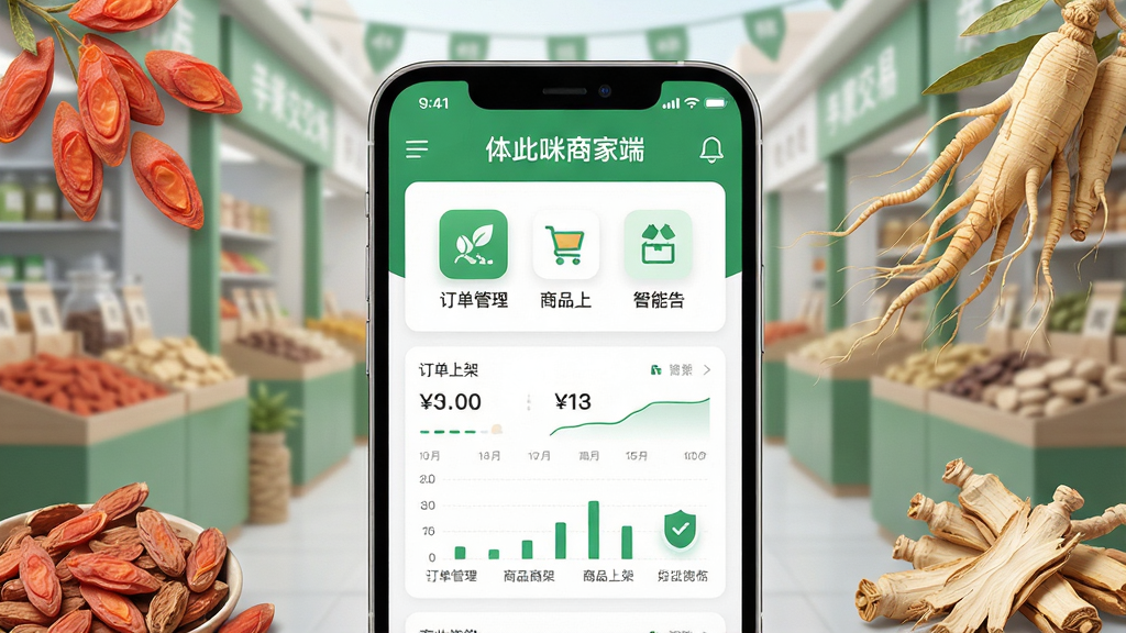 ���壺������̼Ҷ�APP����չʾ������Ϊ������ҩ�Ľ����г�������ǰ��Ϊ�ֻ���Ļ�Ŵ�Ч������Ļ��������ʾ��������̼Ҷˡ�������������������Ʒ�ϼܵȹ���ͼ�ꡣ���֣����й�ͼ���ֻ�λ���Ӿ����ģ���Χ������轡��˲Ρ��������ҩ��Ԫ�أ������η������Ű棺����ͼ���������룬ɫ������ɫ�Ͱ�ɫΪ����ͻ�����½�������ҵ���ԡ�����ִ���ƽ�������΢�����ʸУ��Ƽ���������в��ء�ϸ�ڣ���Ļ������ͼ�������ɼ�����ҩ��������ʵϸ�塣���ʣ�8K�����壬��Ӱ��Ȼ���ɾ��޶���Ԫ�ء�