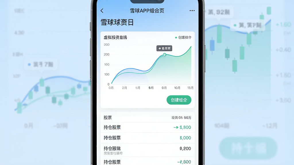 ���壺ѩ��APP���ҳ�棬չʾһ������Ͷ����ϵ��������ߺͳֲ���ϸ�����֣���Ļ��ͼ���У�����Ϊǳ��ɫ���䡣�Ű棺�Ϸ�Ϊ��������ͼ���·�Ϊ�ֲֹ�Ʊ�б���������ݿ��ӻ����ͼ�����ۡ�ϸ�ڣ�����ƽ�����С�������ϡ���ť�����ݱ�ע���������ʸ��壬�ɾ��޶���Ԫ�ء�