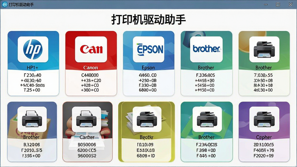 һ�Ŵ�ӡ����������������Ľ�ͼ����ʾ���ִ�ӡ��Ʒ��ͼ�꣬��HP��Canon��Epson��Brother�ȣ�ÿ��ͼ���·����ͺ��б���������ÿ�Ƭʽ���֣�ɫ�ʷḻ��Э�����������ơ���ӡ���������֡���ҳ�涥�����У����ʸɾ����޶���Ԫ�ء�