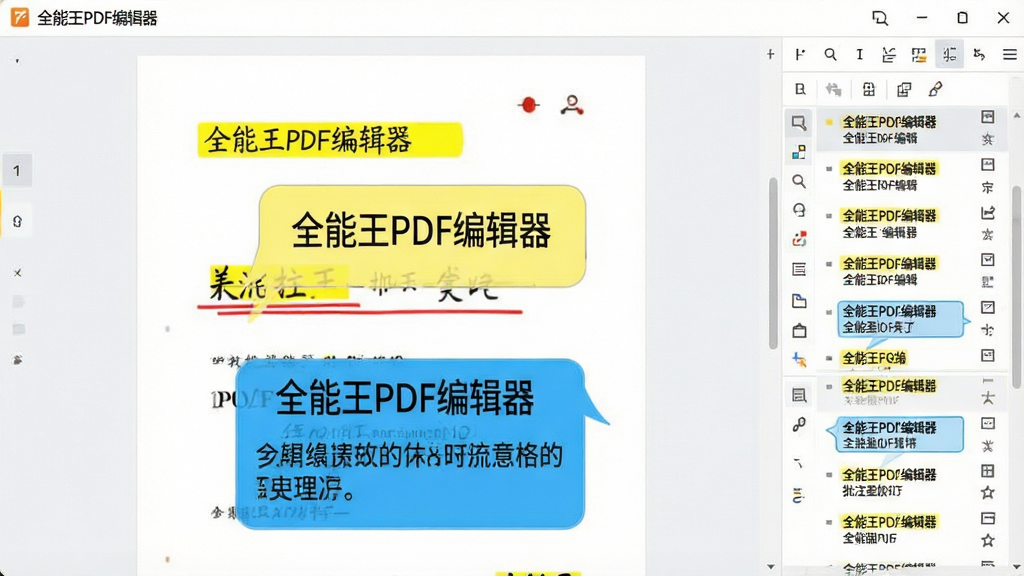 ���壺ȫ����PDF�༭����ע����չʾ��PDFҳ�����л�ɫ��������ɫ�»��ߡ���ɫ��ע�򣬲������ʾ��ע�б������֣��ĵ�ҳ�������ʾ����ע���������Ҳࣻ���������࣬��עɫ��������ϸ�ڣ���ע����д�С�ȫ����PDF�༭���������֣����ʣ����壬�ɾ����޶���Ԫ�ء�