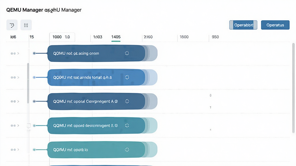 QEMU Manager 快照管理页面,显示时间线列表,有多个快照节点,操作按钮,界面清爽,数据可视化,现代感,细节精致,画质干净,无多余元素