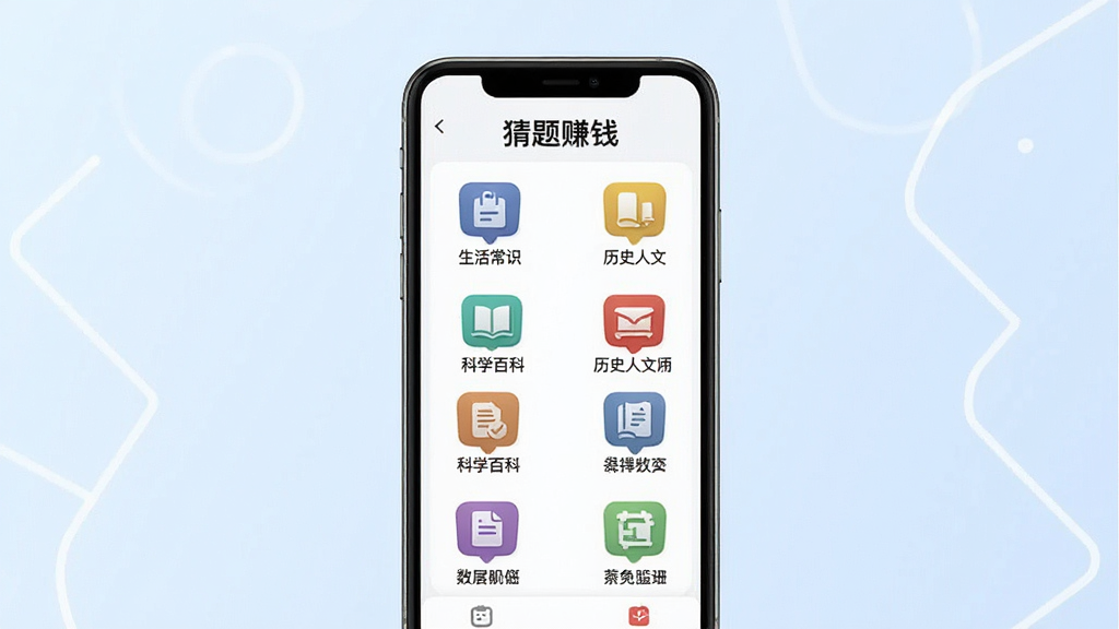 ����׬Ǯ������չʾͼ����������Ϊ�ֻ���Ļ����Ļ����ʾ������׬Ǯ������б����������ʶ����ѧ�ٿơ���ʷ���ĵȲ�ɫͼ�꣬����Ϊ����ɫ���䣬�Ű����룬����Լ�ִ��������������ɾ��޶���Ԫ��