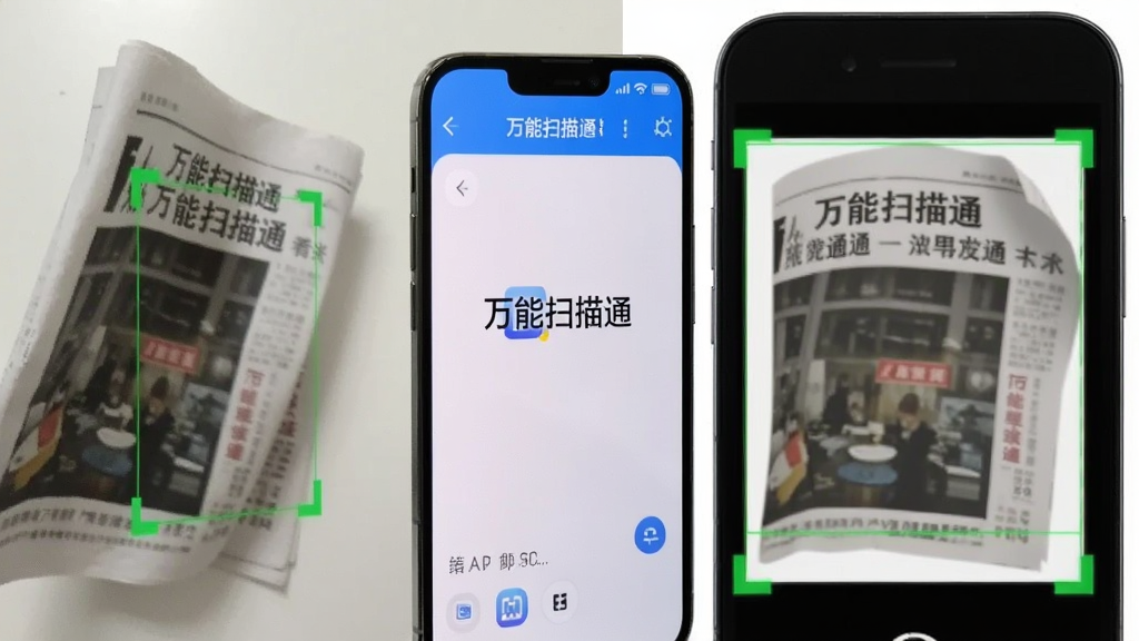 ��д��ͷ����һ�ű������ı�ֽ���ֻ���Ļ����ʾ����ɨ��ͨAPP��������ɫ�����Զ�ʶ��ֽ�߽磬�������Ϊԭʼ������ֽ���Ҳ�Ϊ�������ƽ��ɨ��Ԥ�������дʵ�����ֶԱ����������ʸɾ����޶���Ԫ�أ�ͼƬ����ʾ���֡�����ɨ��ͨ��