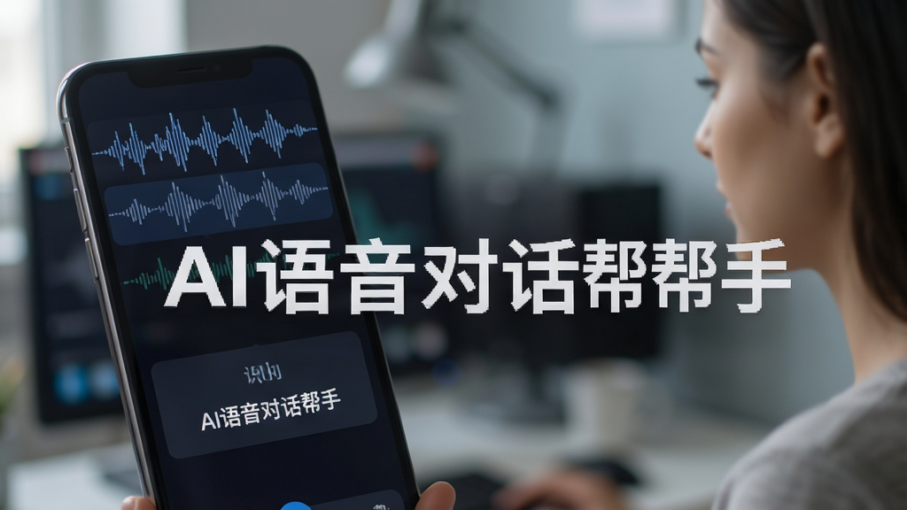 AI语音对话帮手在嘈杂环境中清晰识别用户语音的场景,手机屏幕显示波形动画和识别文字,背景虚化,突出软件名称“AI语音对话帮手”,画质干净,无多余元素。