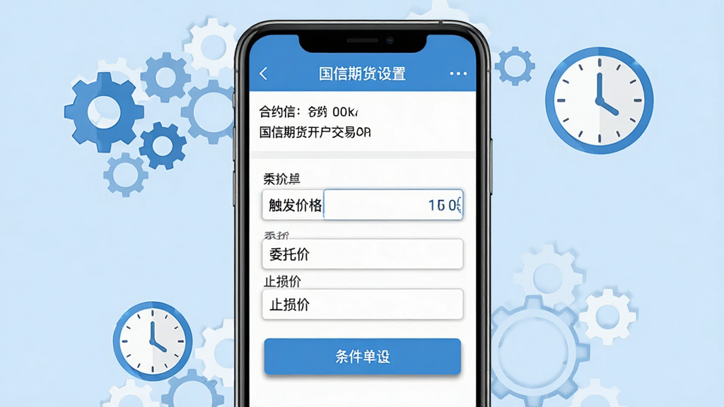 ���壺һ���ֻ���Ļ��ʾ�����ڻ���������APP�ġ������������ý��棬���������۸�ί�мۡ�ֹ��۵�����򡣲��֣��ֻ���ֱ���У�����Ϊǳ��ɫ����Χ�г��ֺ�ʱ��ͼ�ꡣ�Ű棺��Ļ�Ϸ�Ϊ��Լ��Ϣ���·�Ϊ�������򣬰�ť��������񣺱�ƽ����ƣ�������ɫ��������ˡ�ϸ�ڣ��������������������ť����ӰЧ�������ʣ����壬�������ڵ����޶���Ԫ�ء�