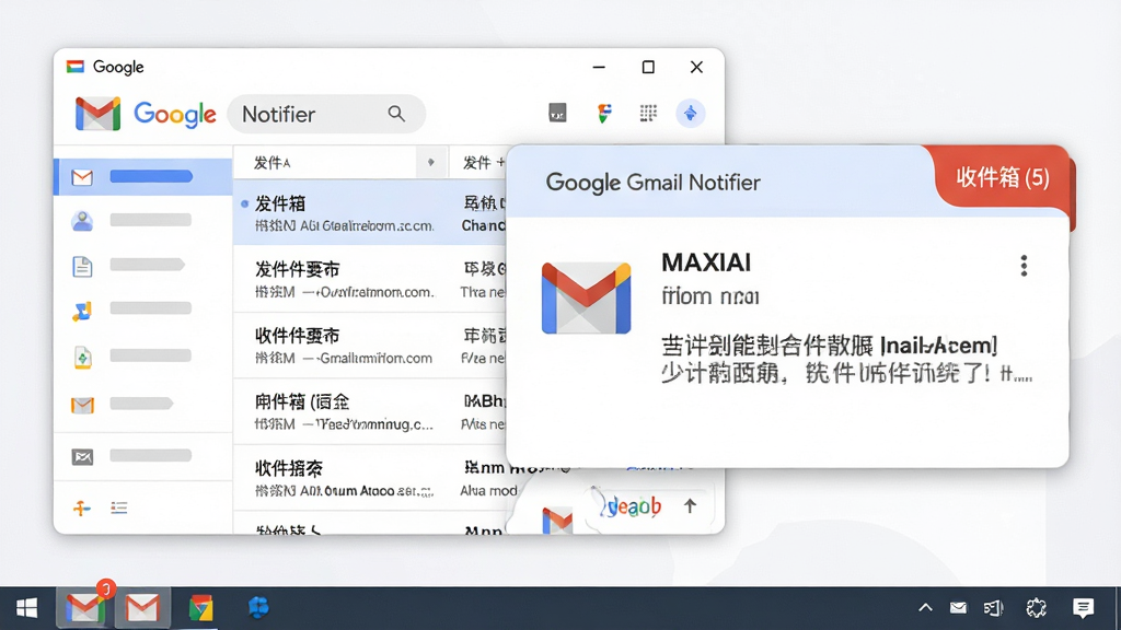 ���壺Google Gmail Notifier �������������ڵ����������½ǣ�����������ʾ���к�ɫ���ֽǱ�� Gmail �ŷ�ͼ�ꡣ���֣�����Ǽ������������ڣ��Ҳ�Ϊ�Ŵ�����ʼ����ﵯ�����ѡ��Ű棺�������г��ʼ��б���������ʾ�����˺ͱ��⡣��񣺱�ƽ���ִ��Ƽ������ɫ��Ϊ Google �����׺���ɫ��ϸ�ڣ����ʼ��������С��ռ��� (5)���ĺ�ɫ���ֽǱ꣬ͼ��������������ʣ�������Ⱦ���ɾ����޶���Ԫ�ء�