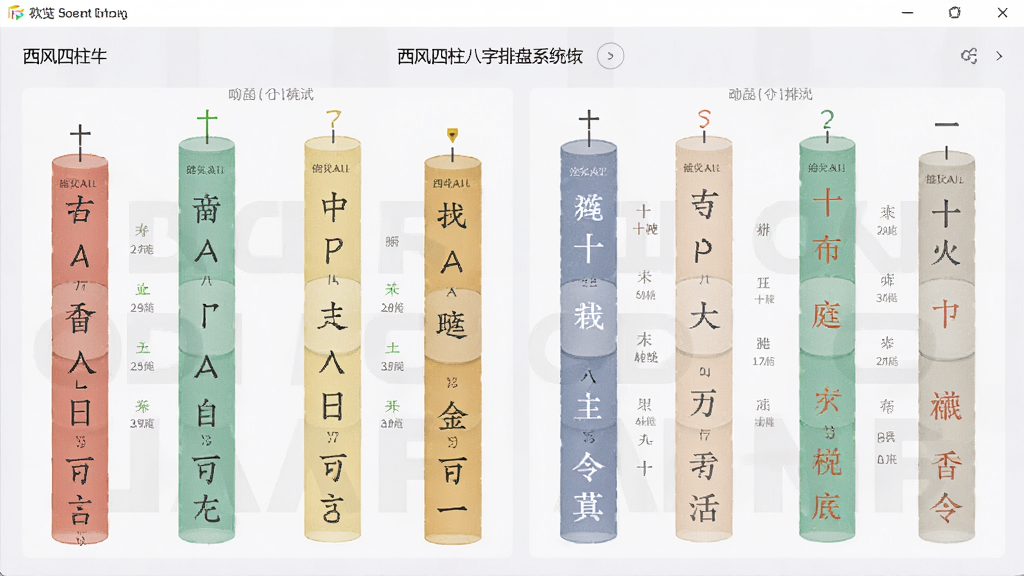 西风四柱八字排盘系统软件主界面预览图,展示清晰的八字排盘结果,布局简洁大方,包含四柱、五行、十神等核心信息,风格现代,色彩柔和,高分辨率,干净无多余元素