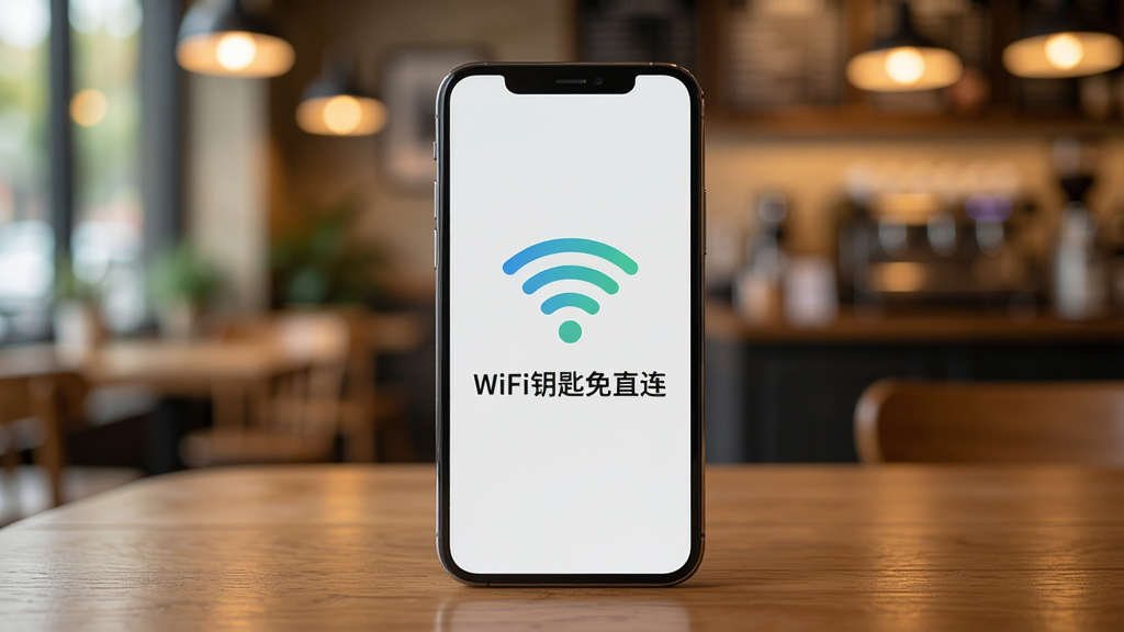 һ��չʾ�����ֻ���Ļ����WiFi�ź�ͼ��͡�WiFiԿ����ֱ���������ĸ���ͼƬ���ֻ�������ľ���ϣ�����Ϊģ���Ŀ��ȹݻ�����ůɫ�����ߣ���������Ϊ�ֻ���Ļ��д�����־��У��Ű��࣬���дʵ��ϸ�����������ʸɾ��޶���Ԫ��