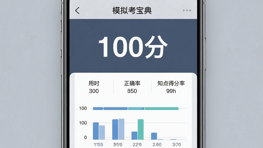 ��������Ϊ�ݿ�����ģ�⿼�Խ�����ĳɼ���ҳ�棬�ֻ���Ļ����ʾ'100��'���������·�����ϸ�Ĵ���ͳ�ƣ�������ʱ����ȷ�ʡ���֪ʶ��÷�������ͼ������Ϊ��ͻ�ɫ����������רҵ�����ʸ��壬ϸ���������ɾ��޶���Ԫ��