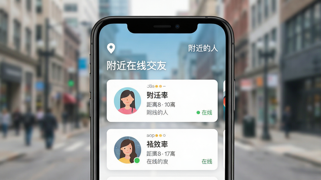 ͼƬ����Ϊһ�������ֻ���Ļ��д����Ļ������ʾ���������߽��ѡ�APP�����棬���涥���ж�λͼ��͡��������ˡ��������·��Կ�Ƭʽ����չʾ��λ�û�ͷ���ǳơ����������״̬������Ϊģ���ĳ��н־����������������������ñ�ƽ����ƣ�ϸ�ڷḻ�����ʸ���ɾ����޶���Ԫ��