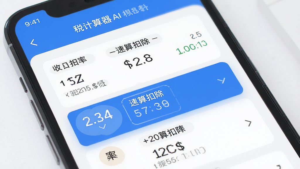 展示个税计算器AI的智能税率匹配功能,主体是手机应用内的税率表查询界面,以卡片形式清晰罗列不同收入区间的税率和速算扣除数,当前选中的档位高亮显示,布局规整有序,整体风格清爽商务,色彩以蓝白为主,画质细腻,干净无多余元素。