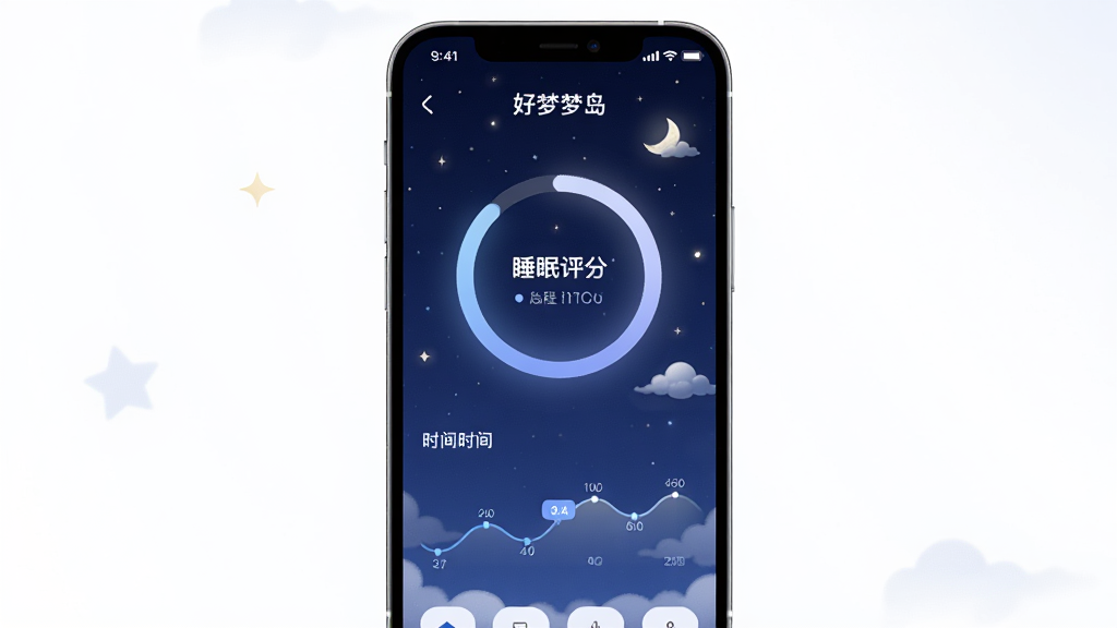 ���ε�APP�����棬չʾ˯������Բ����ʱ����ͼ��������ɫ�ǿձ������¹����ƶ�Ԫ�أ��ֻ����У�UI����ִ�����͹�Ч������ϸ�壬�ɾ��޶���Ԫ��