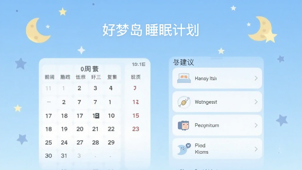 ���ε�˯�߼ƻ�ҳ�棬��ʾ�������뽨���б�������Ϊǳ��ɫ���䣬������������װ�Σ��ֻ�UI���棬��ƽ����ƣ������ˬ�����ʸɾ�