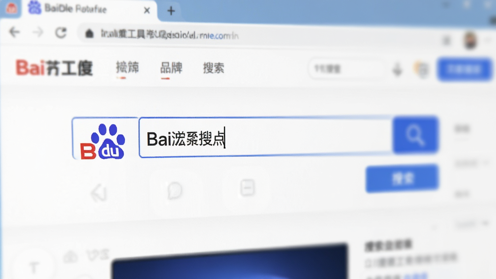 主体:百度工具栏的搜索框特写。布局:搜索框占据画面中央,周围有模糊的浏览器界面。排版:简洁大方,突出搜索框和百度logo。风格:清新简洁。细节:搜索框中输入关键词,下方有搜索按钮。画质:高清,干净,无多余元素。