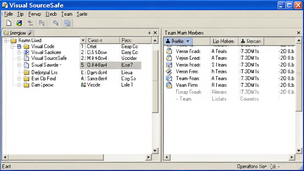 Visual SourceSafe ���������ͼ��չʾ�����ļ��б����汾��ʷ��¼���Ŷӳ�Ա������壬���岼������������Windows��������ɫ����������ɫ�������ļ�������࣬�汾��Ϣ���Ҳ࣬�����������ɾ��޶���Ԫ��