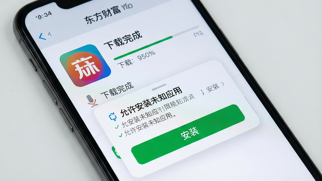 ���壺�����Ƹ�App���ֻ��ϵİ�װ���棬��ʾ���ؽ�������Ȩ�����󵯴������֣��ֻ���Ļ��ʾ��������ɡ��͡���װ����ť��������ʾ��������װδ֪Ӧ�á����Ű棺�����������ť���ԡ����дʵ��ǳ�ұ�����ϸ�ڣ����ؽ��Ȱٷֱȣ���װ��ť��Ȩ���б������ʣ����壬�ɾ����޶���Ԫ�ء�