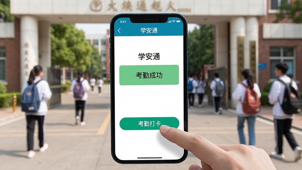 ���壺�����ֻ��ϵ�ѧ��ͨAPP�������棬��ָ��������ڴ򿨡���ť�����֣��ֻ�������д������ΪУ԰���ţ��Ű棺�����࣬��ť��Ŀ�����дʵ��Ƭ�����Ȼ�⣻ϸ�ڣ��ֻ���Ļ����ʾ��ѧ��ͨ���͡����ڳɹ�����ʾ��������ʦ������У԰�����ʣ�����ʵ�ĸУ�ϸ���������޶���Ԫ�ء�