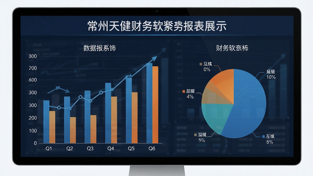 主体:常州天健财务软件财务报表展示,布局:图表与表格组合,排版:数据可视化,风格:专业商务,细节:包含柱状图和饼图,画质:高清,干净,无多余元素