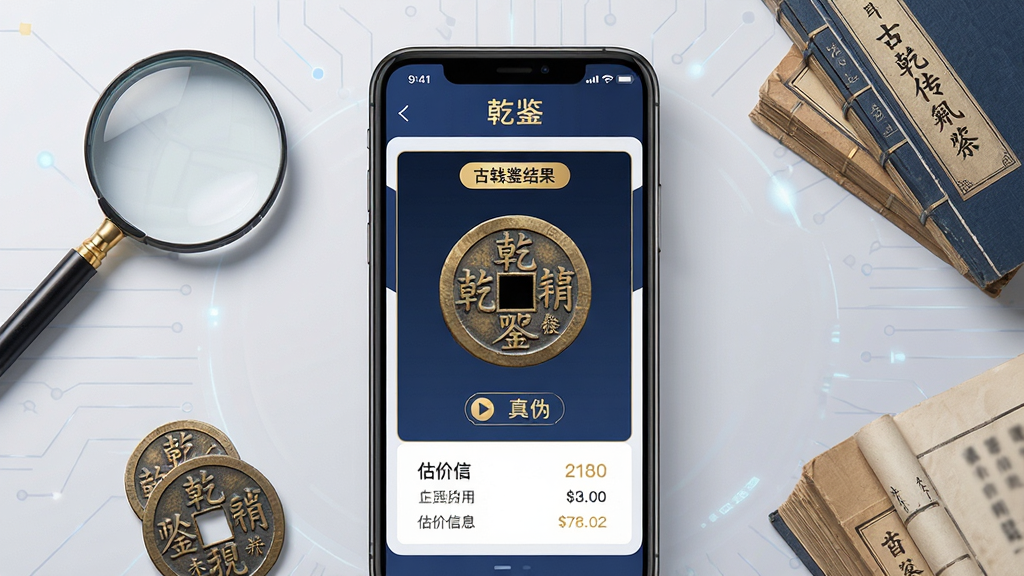 ���壺Ǭ��App����չʾ���ֻ���Ļ��ʾ��Ǯ�Ҽ������ҳ�棬����Ǯ�Ҹ���ͼƬ����α��ʶ��������Ϣ�����֣��ֻ����У���Ļ���������ɼ�����Χ�зŴ󾵡���Ǯ�ҡ��鼮��Ԫ�ص�׺���Ű棺������ˣ�ͻ����Ļ���ݣ�����Ϊǳ��ɫ���䡣����ִ��Ƽ�����ŵ��Ļ��ںϣ�ɫ������������ɫΪ����ϸ�ڣ���Ļ���С�Ǭ�������������������ǩ���������ʸ��壬�ɾ����޶���Ԫ�ء�