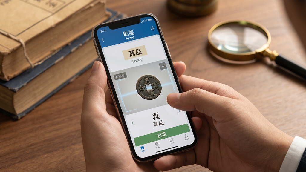 ���壺ʹ��Ǭ��App����Ǯ�Ҽ����ĳ������ֳ��ֻ�ɨ��һö��Ǯ�ң���Ļ����ʾ������������֣������ֲ����ֻ���д������Ϊ�鷿�������й��顢�Ŵ󾵵�Ԫ�ء��Ű棺����ƽ�⣬�ص�ͻ���ֻ���Ļ�����дʵ����磬ɫ����ů��ϸ�ڣ��ֻ���Ļ��ʾ��Ǭ�����͡���Ʒ�����������ʸ��壬�ɾ����޶���Ԫ�ء�