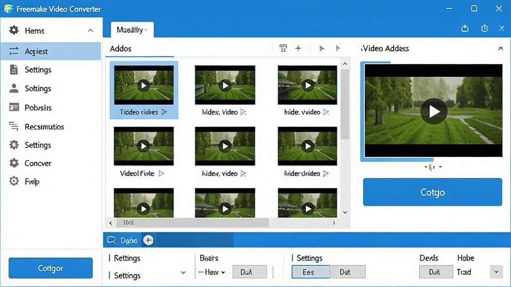���壺Freemake Video Converter�������棬չʾ�������ڡ���Ƶ�ļ��б���ת����ť�����֣����Ϊ���ܲ˵����Ҳ�Ϊ��Ƶ���������·�Ϊת������ѡ��Ű棺�������򣬷���ִ���Լ��ϸ�ڣ�����������������ɫΪ������Ƶ�ļ���ʾ����ͼ���ļ�����ת����ť������ʾ�����ʣ����壬�ɾ����޶���Ԫ��