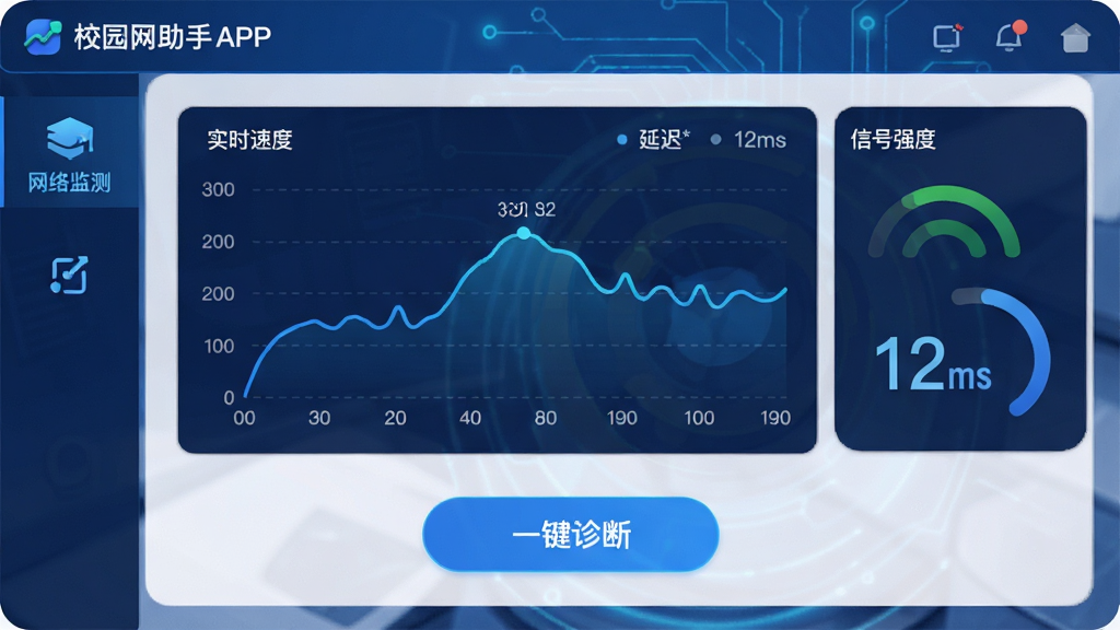 ���壺У԰������APP����������棬��ʾʵʱ�ٶ�ͼ�����ź�ǿ�ȡ����֣�ͼ�����У��·�����ϰ�ť���Ű棺����������ͼ�����󡣷�񣺿Ƽ������������ִ���ϸ�ڣ��ٶ�����ͼ���ӳ����֡�12ms������ϰ�ť���֡�һ����ϡ������ʣ����������ɾ����޶���Ԫ�ء�
