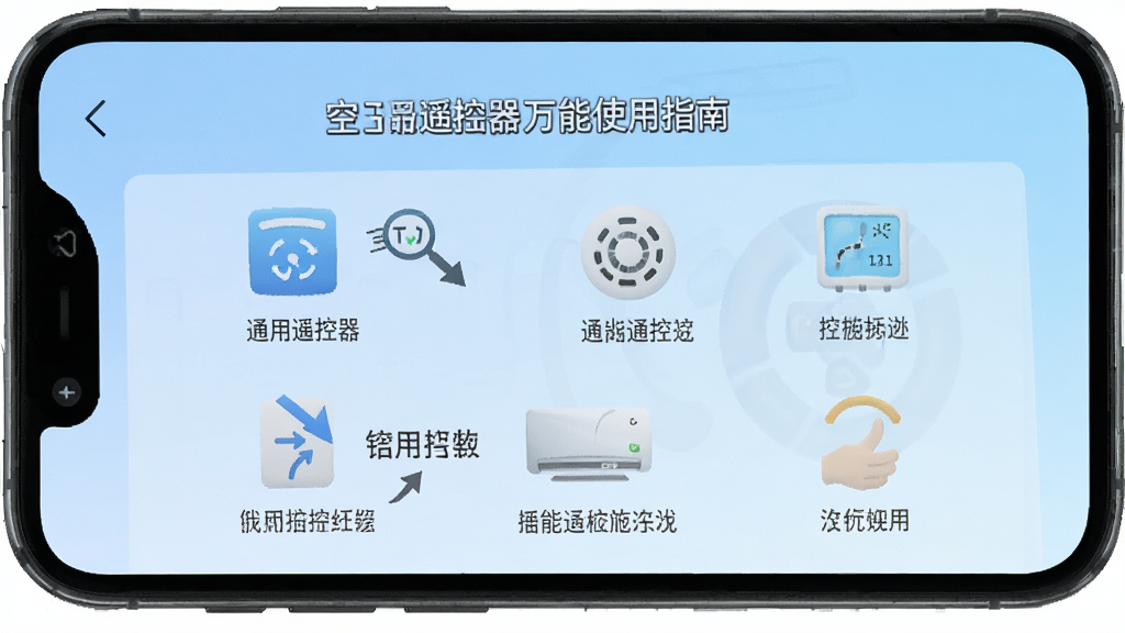 �ֻ���Ļ��ʾ�յ�ͨ��ң�������ܵ�ʹ��ָ�Ͻ��棬�в������ֺ�ͼ�꣬����Ϊ����ɫ���䣬��������׶������ʸɾ����޶���Ԫ��