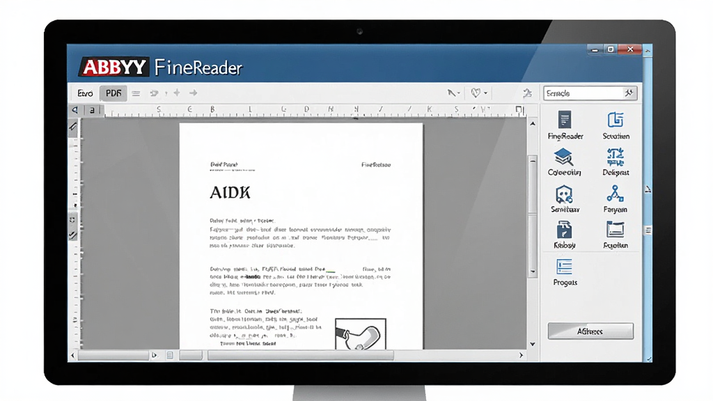 ���壺ABBYY FineReader����������չʾ���ڵ�����Ļ����ʾ������PDF�ĵ�ת���������ڡ����֣����Ϸ�Ϊ����Logo���м����ĵ�Ԥ�������Ҳ�Ϊ���ܹ��������Ű棺�����������򣬹���ͼ���������С�����ִ��Ƽ��У�����������ϸ�ڷḻ�����ʣ����壬�ɾ����޶���Ԫ�ء����ֱ��ƣ���ABBYY FineReader��