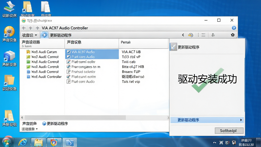 һ�ŵ���������ʾ�豸�������������豸�б�����ʶ��VIA AC97 Audio Controller���Ҽ��˵�ѡ�С������������򡱣�����������ͼ�꣬������������ע��������װ�ɹ����������ʵ�ã��޶���Ԫ��
