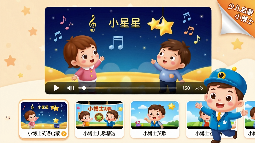 ���壺�ٶ�����С��ʿ�������趯������ҳ�棬��Ļ�в��ſ�ͨ������Ƶ��С��ʿ���������½ǰ��裻���֣��Ϸ�Ϊ���Ŵ��ڣ��·�Ϊ��Ƶ�б�����ͼ���Ű棺��Ƶ�б��Ժ��򻬶���Ƭչʾ��ÿ�ſ�Ƭ�з���ͱ��⣻�����ܰ��ͨ���ɫ����ͣ�ϸ�ڣ����Ŵ������С�С���ǡ����軭�棬����Ʈ�����·��б���ʾ��С��ʿӢ�����ɡ���С��ʿ���辫ѡ���ȱ��⣬�����С��ٶ�����С��ʿ���Ǳꣻ���ʣ������������ɾ��޶���Ԫ�ء�