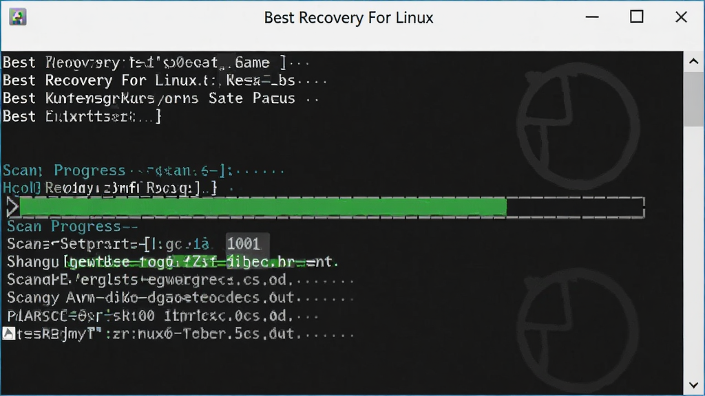 展示Best Recovery For Linux在终端中运行的截图,命令行界面显示扫描进度,背景为黑色终端窗口,文字前景为白色,布局清晰,画质干净