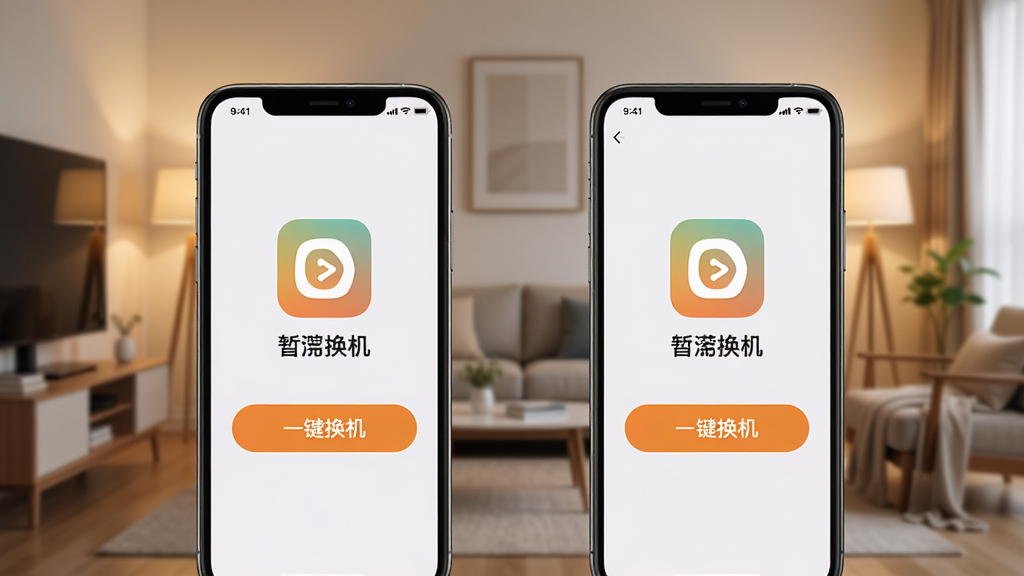手机数据迁移场景,新旧两部智能手机屏幕相对,界面显示