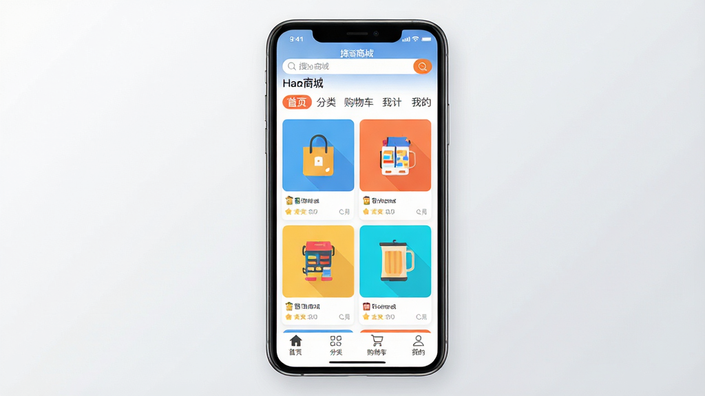 ���壺Hao�̳�APP����չʾ���ֻ���Ļ�ڳ�����Ʒ�ٲ�������ർ����������������ͻ��������UI�ִ���Լ�����֣��ֻ����У���Ļ���������ɼ�����Χ���ף�����Ϊǳ��ɫ���䣻�Ű棺��Ʒ��Ƭ�������£�ɫ�����ޣ���񣺱�ƽ����ƣ����̷������ͨ͸��ϸ�ڣ���Ļ����ʾ��Hao�̳ǡ��������Լ�����ҳ�������ࡱ�����ﳵ�����ҵġ��ײ���ǩ�����ʣ�4K���壬�ɾ����޶���Ԫ��