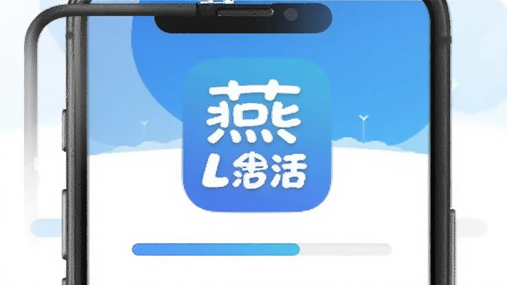 燕郊生活平台手机安装界面示意图,手机屏幕显示安装进度条,背景为燕郊生活平台应用图标,风格简洁干净,画质清晰,无多余元素。