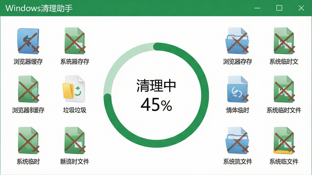 ���壺Windows�����������������ļ�ʱչʾ��Բ�ν��Ȼ������֣����Ȼ����У���Χ���ƴ������������ļ�ͼ�ꡣ�Ű棺ͼ�갴������У�����������桢ϵͳ��ʱ�ļ������������ɫ��������������������ϸ�ڣ����Ȼ���ʾ�������� 45%�����ļ�ͼ�����ɾ���ߡ����ʣ����壬��࣬�޶���Ԫ�ء�