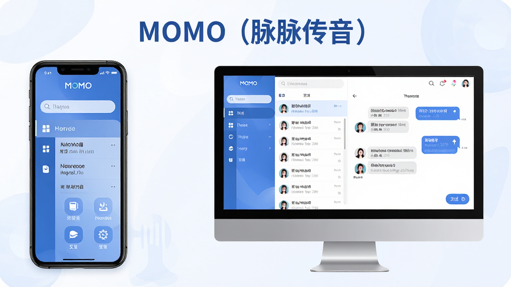 ���壺MOMO��������������������չʾ���ֻ��������Ļ����ʾ���������촰�ں͹���ͼ�ꣻ���֣����Ϊ���ܵ��������Ҳ�Ϊ�Ի��б������������������������Ű棺������󷽣����ܷ�����ȷ�����ֱ�ǩ����������ִ���ƽ����ƣ�ɫ������ɫ�Ͱ�ɫΪ����������ͽ��䣻ϸ�ڣ��������ݡ�ͷ�񡢷��Ͱ�ť��Ԫ�ؾ��£������ɾ������ʣ�������Ⱦ���ɾ��޶���Ԫ�أ�ͻ���������ơ�MOMO��������������������