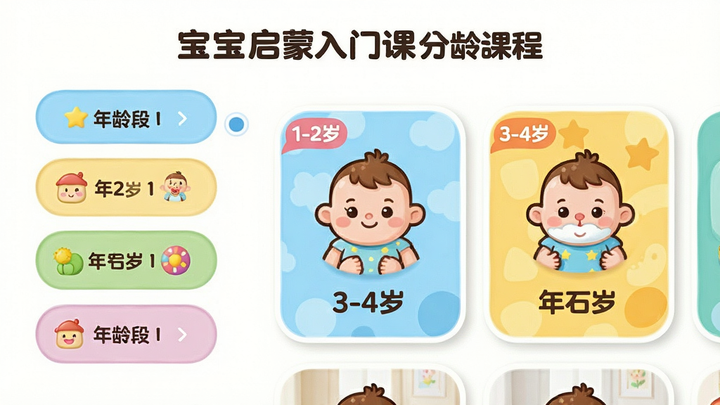 ���壺�����������ſη���γ�չʾ���棬��ʾ��ͬ����ε�ѧϰģ�飻���֣����Ϊ������б����Ҳ�Ϊ��Ӧ�γ̿�Ƭ���Ű棺��Ƭʽ���������ÿ����Ƭ�пγ�ͼ������ƣ�������¿�ͨ��Բ��������ϸ�ڣ���Ƭ�ϱ�ע��1-2�ꡱ����3-4�ꡱ�ȱ�ǩ�����м�ͼ�������ʣ����壬�ɾ����޶���Ԫ��