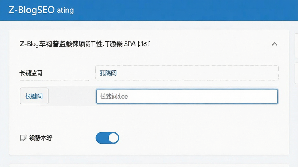 Z-BlogSEO设置后台截图,展示标题与关键词输入框,以及伪静态开关选项,界面简洁,蓝白配色,风格专业,细节清晰,画质干净,无多余元素