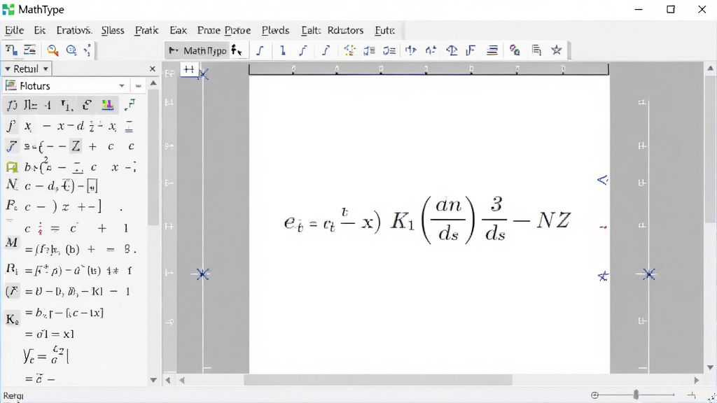 一幅展示MathType数学公式编辑器主界面的高清截图,界面左侧为公式符号面板,右侧为编辑区域,中间有正在编辑的数学公式,整体风格简洁专业,色彩明亮,画质清晰,无多余元素