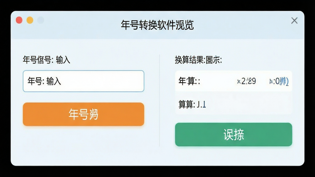 年号转换软件主界面预览图,显示年号输入框和换算结果展示区域,界面风格简洁清晰,以浅色调为主,突出功能按钮,整体布局规整,画质干净,无多余元素