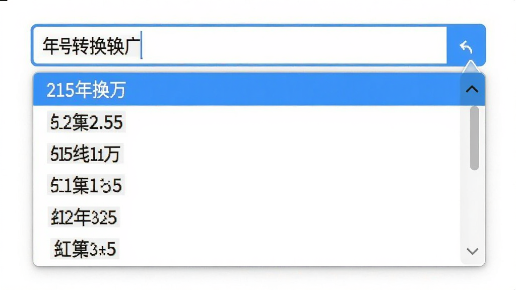 年号转换软件模糊搜索功能截图,搜索框内输入关键字,下拉列表展示匹配的年号选项,界面设计人性化,字体清晰,交互流畅,画质干净