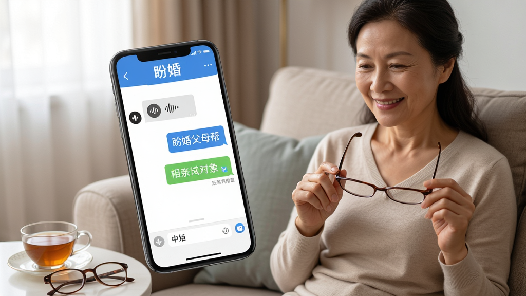 ���壺һλĸ�������ֻ���ʹ���λ鸸ĸ����Ů�����Ҷ���ƽ̨����Ļ��ʾ������档���֣�ĸ������ɳ���ϣ��ֻ��Ŵ�չʾ��ǰ�����Ա��в豭���۾����Ű棺������ܰ��������ͣ�ĸ�����΢Ц����ָ����Ļ�ϻ��������дʵ����磬ͻ��������Ƽ���ϡ�ϸ�ڣ��ֻ���Ļ���С��λ顱���������������������Ϣ�����֣�ĸ����һֻ�������ϻ��������ʣ����壬�ɾ����޶���Ԫ��