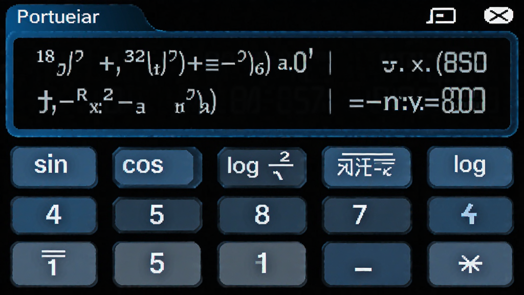小智多功能计算器科学计算模式界面,展示丰富的函数按钮如sin、cos、tan、log、开方等,数字和符号排列整齐,屏幕显示复杂算式结果,整体风格科技感强,蓝黑配色,界面清晰,画质干净