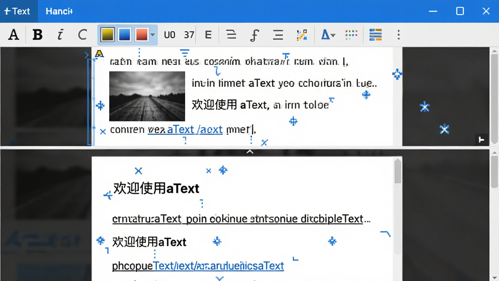 主体:aText编辑富文本内容的界面,显示文本格式工具栏;布局:编辑区上方有字体加粗、斜体、颜色选择等图标,下方为内容预览;排版:所见即所得的编辑器风格;风格:简洁的编辑器界面,带有蓝色高亮菜单;细节:内容中包含图片和链接,并显示“欢迎使用aText”文字;画质:高清,干净,无多余元素